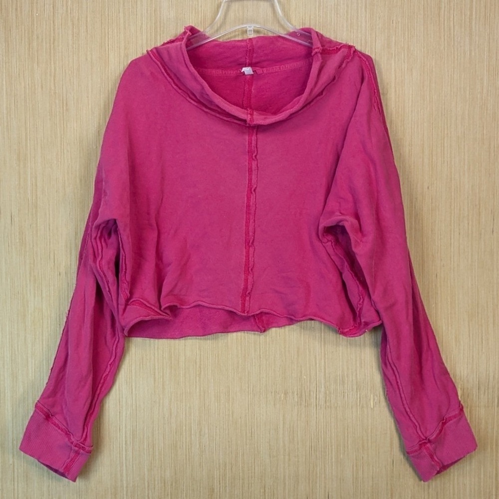 FP Movement Free People Pink Cropped Hoodie Raw Hem Sweatshirt Small S/P
